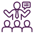 Speaker presenting to small audience icon