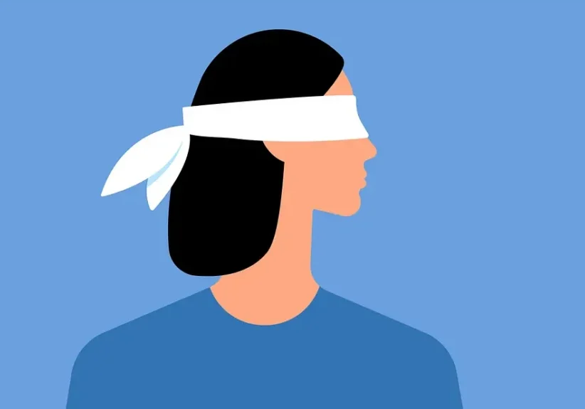Blindfolded woman profile illustration
